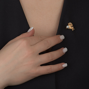 Золота брошка з діамантом  та  перлиною (10б_бр-018) фотографія