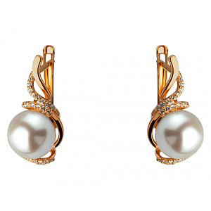 Золоті сережки з перлиною  та  цирконієм куб. (01-200369502) фотографія