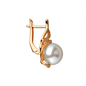 Золоті сережки з перлиною  та  цирконієм куб. (01-200369502) фотографія