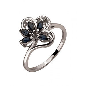 Золота каблучка з діамантами  та  корундами (01-200336403) фотографія