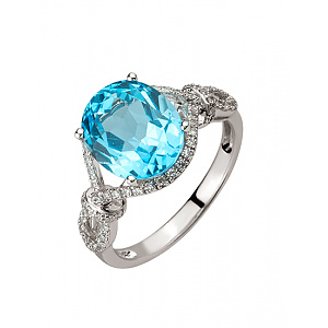 Золотое кольцо с бриллиантами  и  топазом (01-200740203) фотография