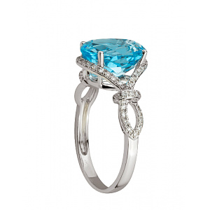 Золотое кольцо с бриллиантами  и  топазом (01-200740203) фотография