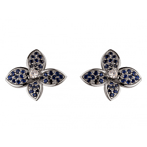 Золотые серьги с бриллиантами  и  сапфирами (2б_с-256) фотография