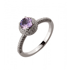 Золота каблучка з аметистом  та  цирконіями (2б_к-158) фотографія