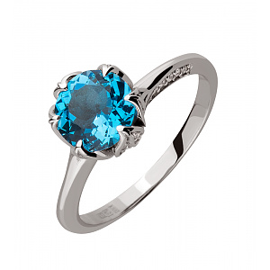 Золотое кольцо с бриллиантами  и  топазом (2б_к-251) фотография