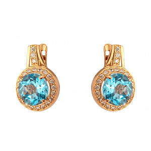 Золоті сережки з топазами  та  цирконієм куб. (01-200539511) фотографія