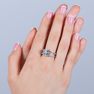 Золота каблучка з діамантами  та  топазом (2б_к-156) фотографія