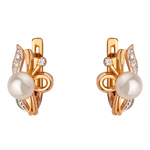 Золоті сережки з перлиною  та  цирконієм куб. (01-200388313) фотографія