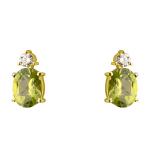 Золоті сережки з діамантами  та  хризолітами (01-200566914) фотографія