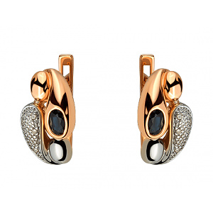 Золоті сережки з діамантами  та  корундами (01-200606415) фотографія