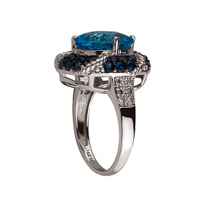 Золота каблучка з діамантами, корундами  та  топазом (01-200220416) фотографія