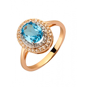 Золота каблучка з топазом  та  цирконієм куб. (01-200559616) фотографія