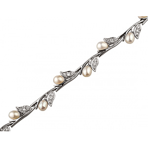 Золотой браслет с жемчугом  и  цирконием куб. (01-18885619) фотография