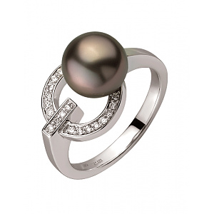 Золотое  кольцо с бриллиантами  и  жемчугом (01-200447819) фотография