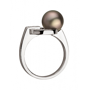 Золотое  кольцо с бриллиантами  и  жемчугом (01-200447819) фотография