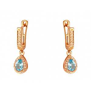 Золотые серьги с топазами  и  цирконием куб. (01-200465919) фотография