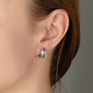 Золотые серьги с бриллиантами  и  сапфирами (2б_с-227) фотография