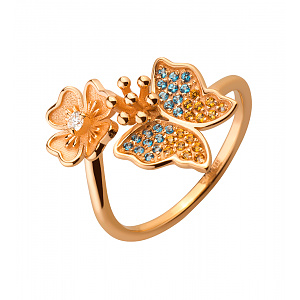 Золота каблучка з діамантом  та  топазами (1б_к-233) фотографія