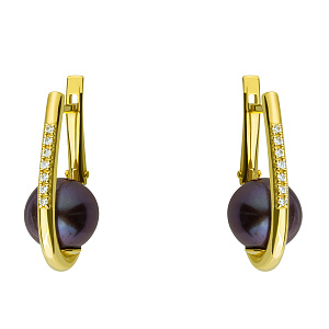 Золотые серьги с жемчугом  и  циркониями (3б_с-166) фотография