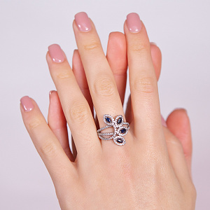 Золота каблучка з діамантами  та  сапфірами (2б_к-208) картинка Золота каблучка з діамантами  та  сапфірами (2б_к-208) фотографія