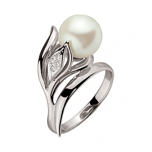 Золотое кольцо с бриллиантами  и  жемчугом (01-200487522) фотография