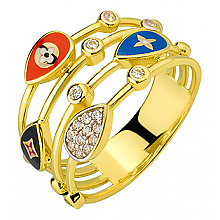 Золотое кольцо с цирконием куб.  и  емаль (01-200575923)