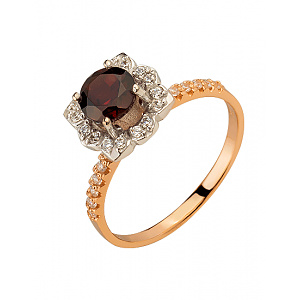 Золота каблучка з гранатом  та  цирконієм куб. (01-200590123) фотографія