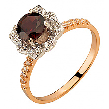 Золота каблучка з гранатом  та  цирконієм куб. (01-200590123)