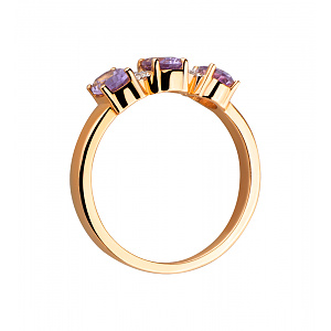 Золота каблучка з аметистами  та  діамантами (8к-260) фотографія