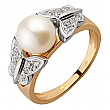 Золотое кольцо с жемчугом  и  цирконием куб. 01-18995725 фотография 1