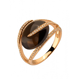 Золота каблучка з діамантами  та  кварцом (01-200489325) фотографія