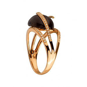 Золота каблучка з діамантами  та  кварцом (01-200489325) фотографія