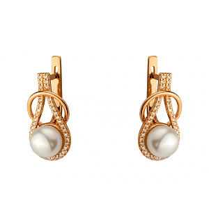 Золоті сережки з перлиною  та  цирконієм куб. (01-200552725) фотографія