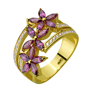 Золота каблучка з гранатом (3б_к-153) фотографія