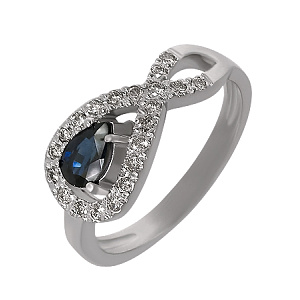 Золотое кольцо с бриллиантами  и  сапфиром (2к-161) фотография