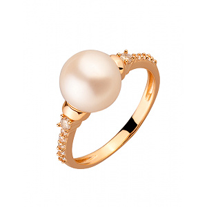 Золотое кольцо с жемчугом  и  цирконием куб. (01-200034228) фотография