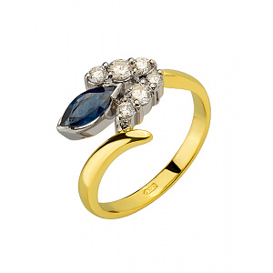 Золота каблучка з діамантами  та  корундом (01-200590128) фотографія