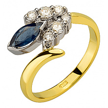 Золота каблучка з діамантами  та  корундом (01-200590128)