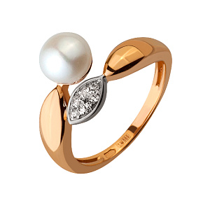 Золотое кольцо с жемчугом  и  фианитами (8б_к-142) фотография