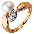 Золотое кольцо с жемчугом  и  фианитами 8б_к-142 фотография 1