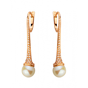 Золоті сережки з перлиною  та  цирконієм куб. (01-19171529) фотографія