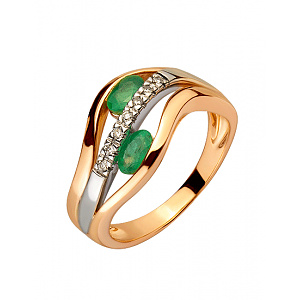 Золотое кольцо с бериллами  и  бриллиантами (01-200438329) фотография