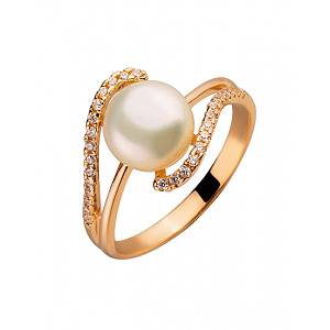 Золотое кольцо с жемчугом  и  цирконием куб. (01-200343531) фотография
