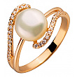 Золотое кольцо с жемчугом  и  цирконием куб. 01-200343531 фотография 1