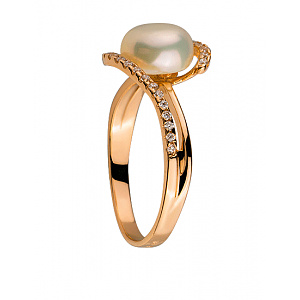 Золотое кольцо с жемчугом  и  цирконием куб. (01-200343531) фотография