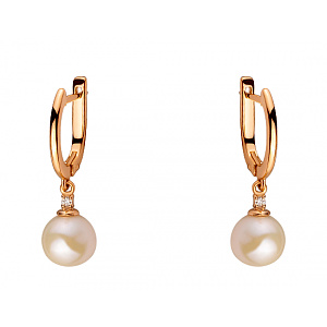 Золоті сережки з діамантами  та  перлиною (01-200438331) фотографія