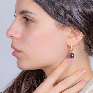 Золотые серьги с жемчугом  и  фианитом (3с-166) фотография