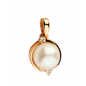 Золотой кулон с жемчугом  и  фианитом (цирконием куб.) (01-200858132) фотография