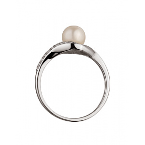 Золота каблучка з перлиною  та  цирконієм куб. (01-200264733) фотографія