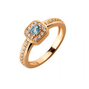 Золотое кольцо с топазом, фианитами  и  циркониями (1б_к-071) фотография